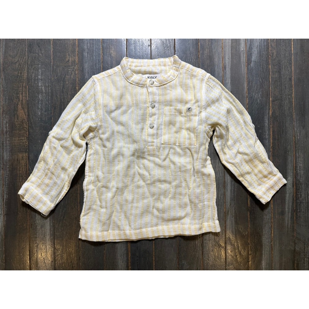 KIDLY by MORI Toddler Yellow White Striped Cotton Muslin Popover‎ Shirt 2-3Y